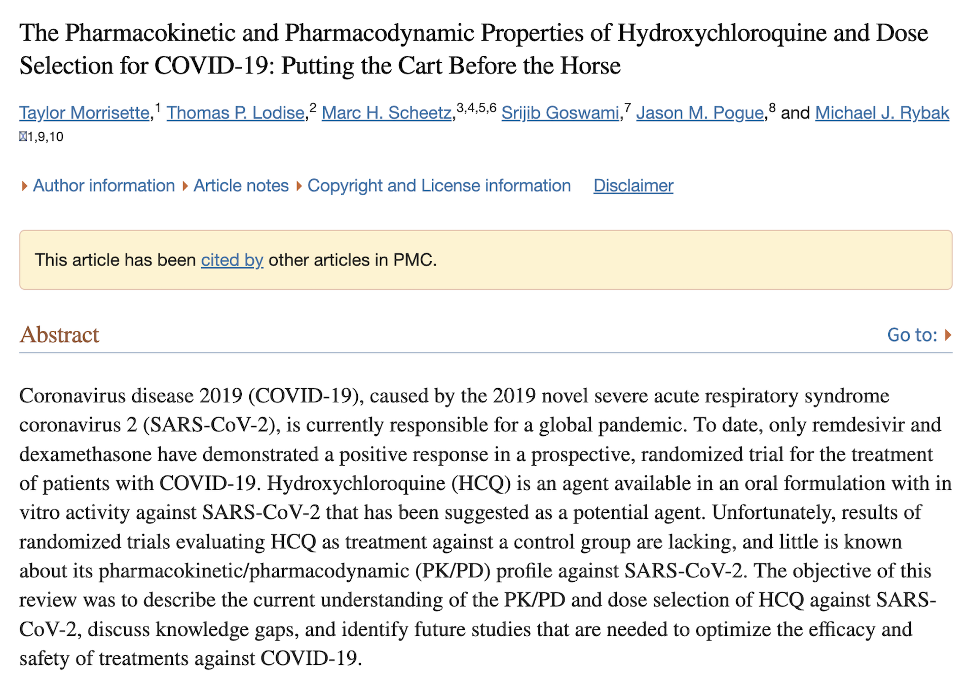 The Pharmacokinetic and Pharmacodynamic Properties of Hydroxychloroquine and Dose Selection for COVID-19: Putting the Cart Before the Horse