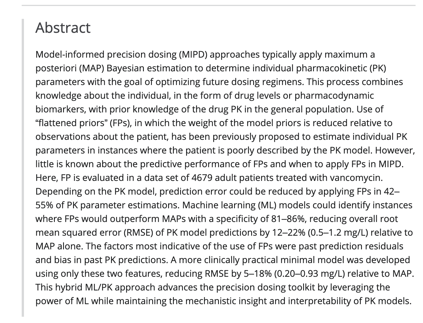 A hybrid machine learning/pharmacokinetic approach outperforms maximum a posteriori Bayesian estimation by selectively flattening model priors