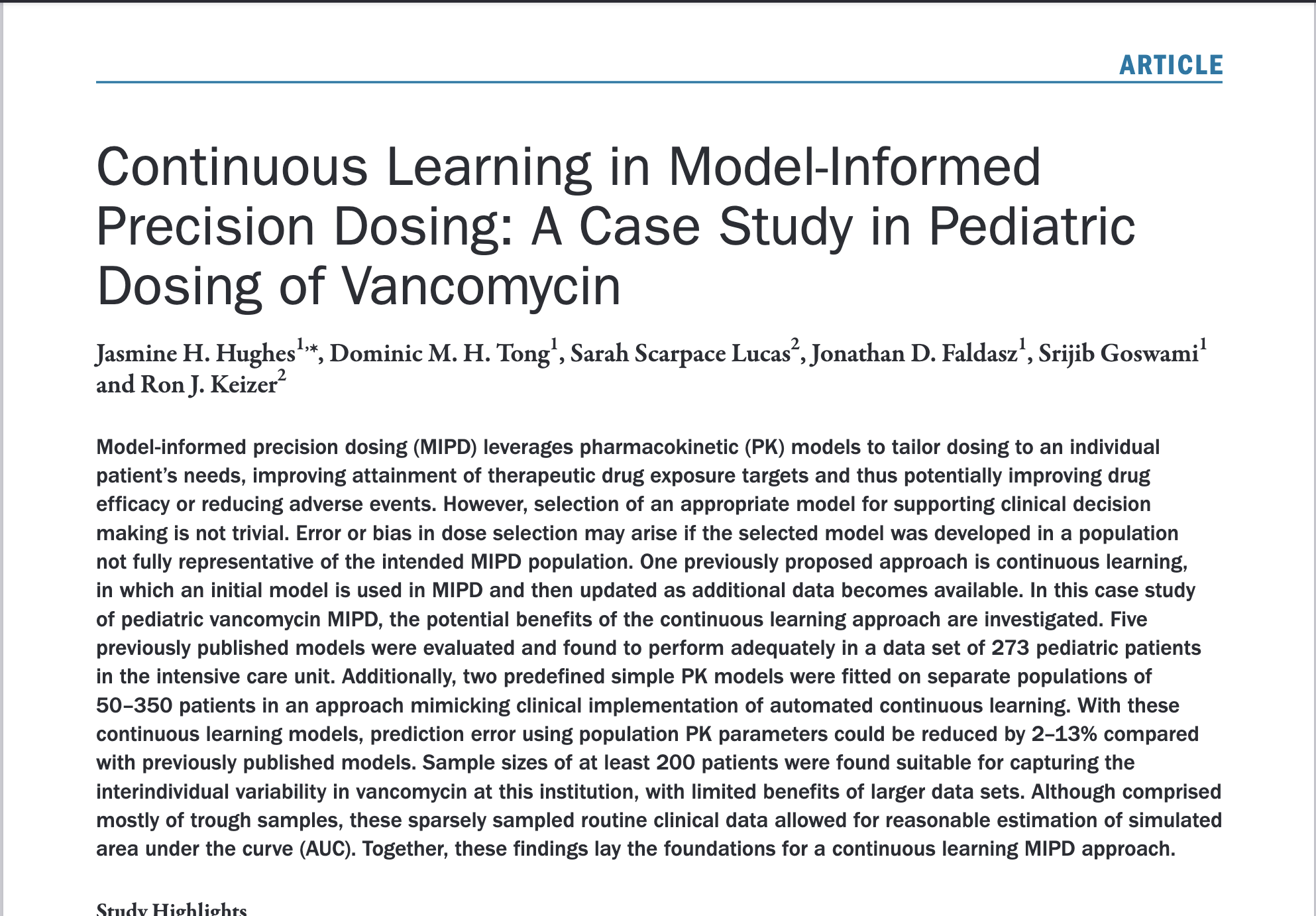 2021233Continuous Learning in Model-Informed Precision Dosing: A Case Study in Pediatric Dosing of Vancomycin